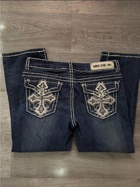 y2k Dark Blue Embroidered Women's Jeans